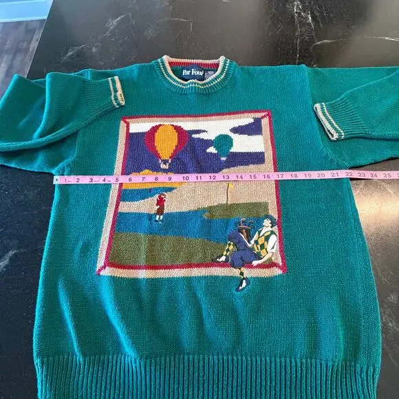 Vintage Par Four Golf Novelty Sweater Medium Ramie Knit 90s